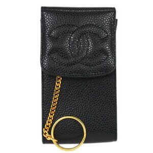Chanel Black Calfskin Cigarette Case Key Holder Small Good 154063